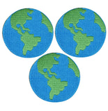 3-Pack Planet Earth Applique Patch - Embroidered Space Badge 1.5" (Iron Or Sew On)