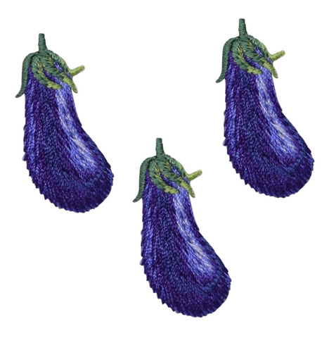 Eggplant Applique Patch - Food, Vegetable, Veggie Badge 1-3/8" (3-Pack, Iron on) - Patch Parlor