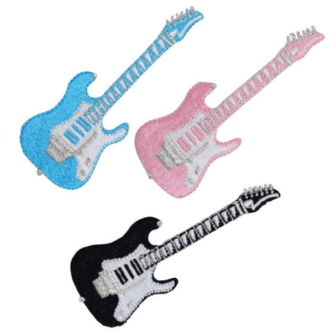 Electric Guitar Applique Patch Set - Rock and Roll Blues Jazz Music Badge 3.25" (3-Pack, Iron on) - Patch Parlor