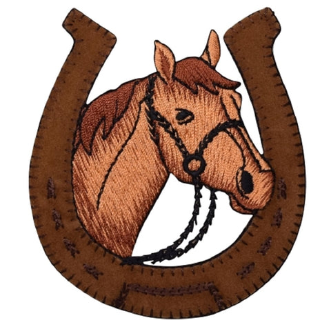 Horse Applique Patch - Suede, Horseshoe, Cowboy Western Badge 3.5" (Iron on) - Patch Parlor