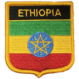 An embroidered patch featuring the flag colors and the symbol of Ethiopia with the text 'ETHIOPIA' across the top.