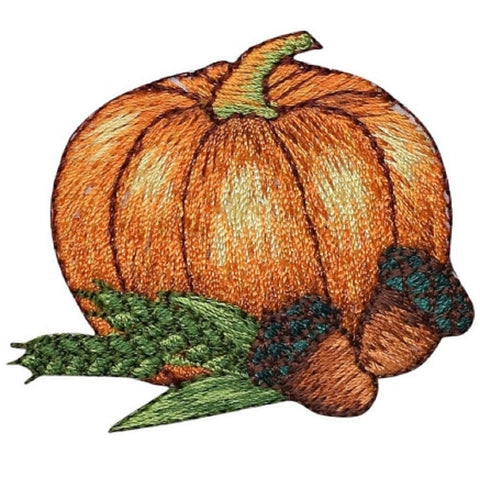 Pumpkin Applique Patch - Acorns, Fall, Thanksgiving Badge 2.25" (Iron on) - Patch Parlor