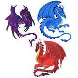 Fantasy Dragon Applique Patch Set - Luck, Power, Strength (3-Pack, Iron on)