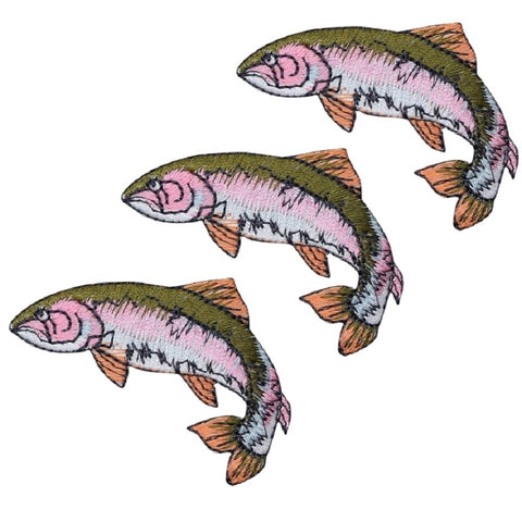 Fish Applique Patch - Rainbow Trout, Fishing Badge 2-1/8" (3-Pack, Iron on) - Patch Parlor