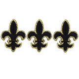 Fleur De Lis Applique Patch - Black, Metallic Gold 1-1/8" (3-Pack, Iron on) - Patch Parlor