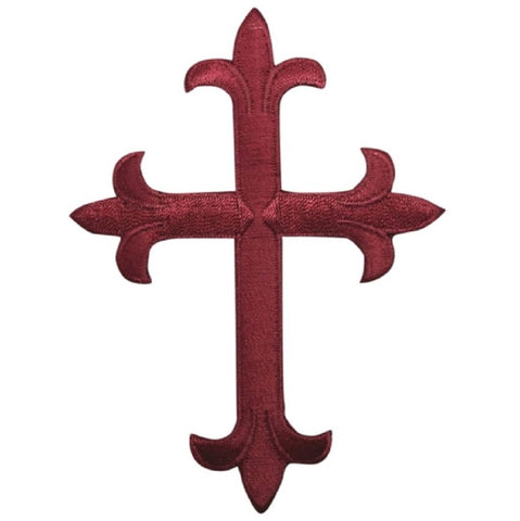 Cross Applique Patch - Burgundy, Christian, Jesus Badge 4" (Iron on) - Patch Parlor