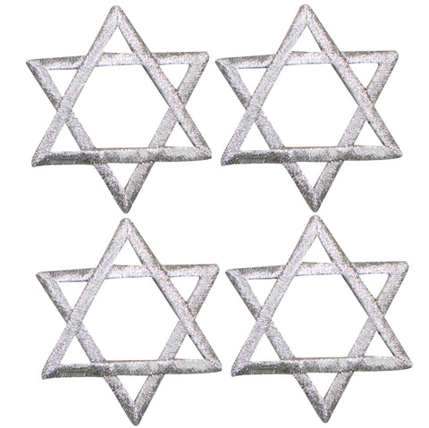 Star of David Applique Patch Set - Silver Hanukkah Jewish Badge 2" (4-Pack, Iron on) - Patch Parlor