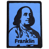 A patch featuring a silhouette of Benjamin Franklin in black on a blue background with the name 'Franklin' written in white.