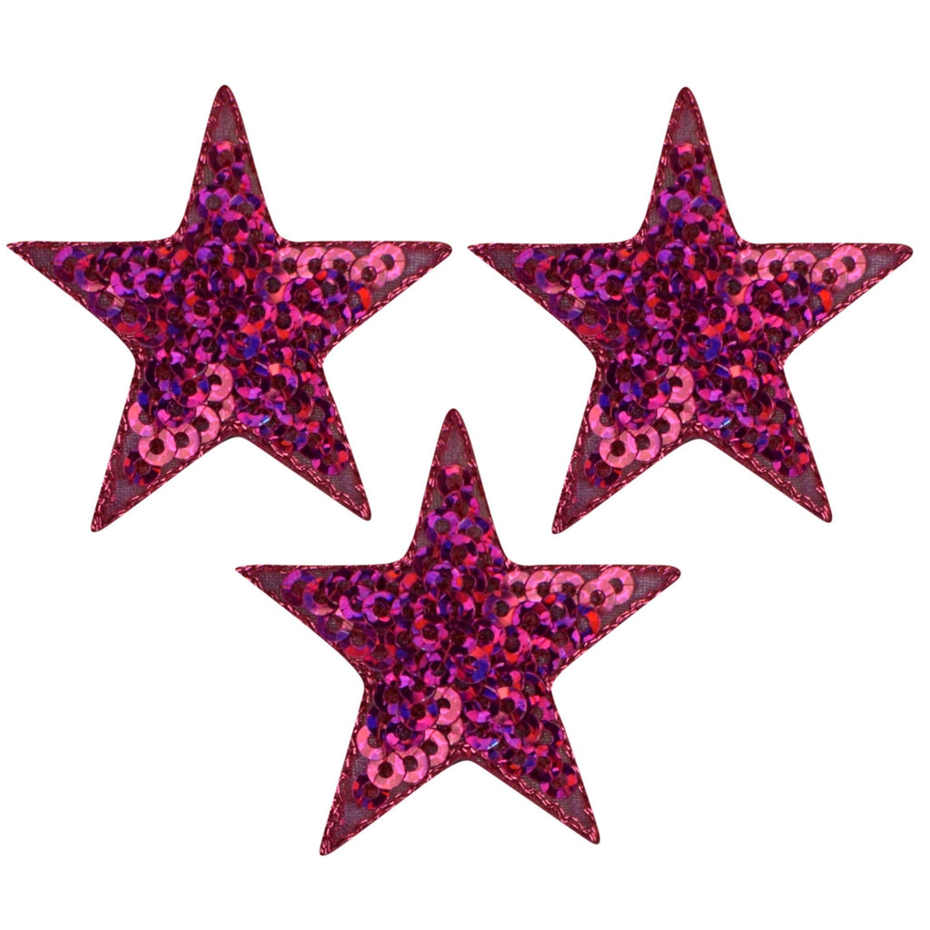 Sequin Star Applique Patch - Fuchsia, Pink Badge 1.5 (3-Pack
