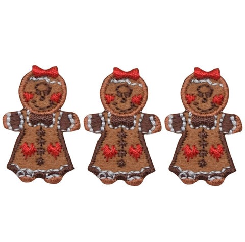 Mini Gingerbread Girl Applique Patch - Christmas Cookie 1.25" (3-Pack, Iron on) - Patch Parlor