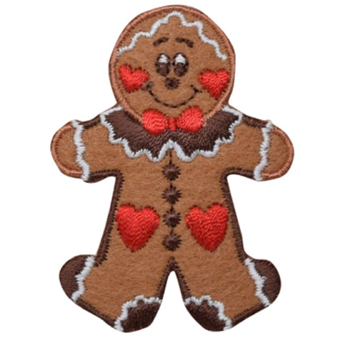 Gingerbread Man Applique Patch - Christmas, Heart Badge 2.5" (Iron on) - Patch Parlor