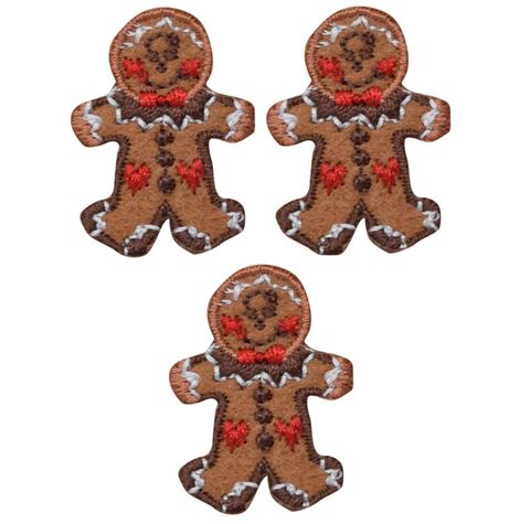 Mini Gingerbread Man Applique Patch - Christmas Cookie 1.25" (3-Pack, Iron on) - Patch Parlor