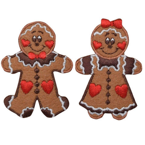 Gingerbread Couple Applique Patch Set - Christmas Badges 2.5" (2-Pack, Iron on)