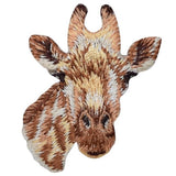 An embroidered patch depicting the head of a giraffe with a brown, white, and beige color scheme.