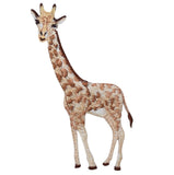 A embroidered patch depicting a baby giraffe standing, with realistic coloring and detail.