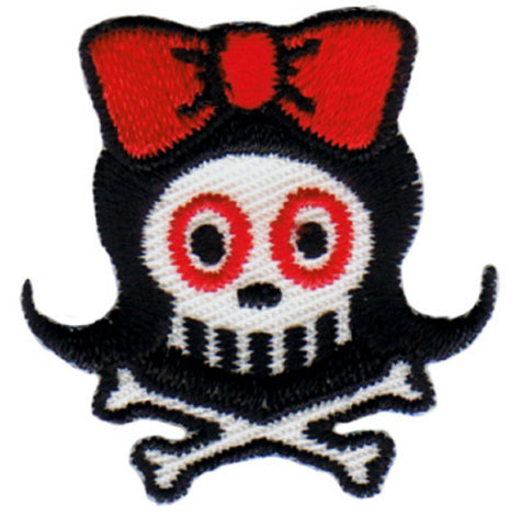 Girl Skull Applique Patch - Bow, Female Skeleton Badge 1.25" (Iron on) - Patch Parlor