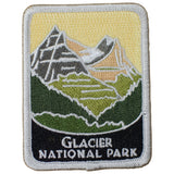 A patch featuring an embroidered mountain range with the text 'Glacier National Park' beneath it.