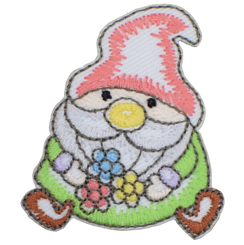 Gnome Applique Patch - Garden Gnome Collection, Flowers 2" (Iron on) - Patch Parlor