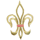 Gold fleur-de-lis symbol patch with a red stripe on a white background
