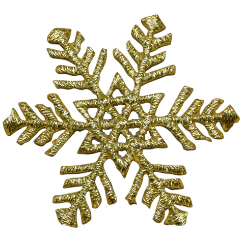 Snowflake Applique Patch - Snow, Metallic Gold, Winter Badge 1.75" (Iron on) - Patch Parlor