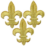 3-Pack Fleur De Lis Applique Patch - Embroidered Metallic Gold Saints Badge 2.5" (Iron On)