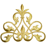 Extra Large Fleur De Lis Applique Patch - Metallic Gold Line Flow 4.5" (Iron on)