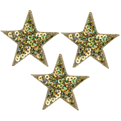 Sequin Star Applique Patch - Gold Badge 1.5" (3-Pack, Iron on)