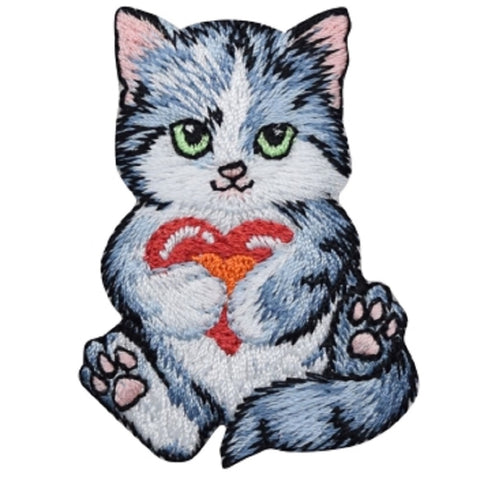Kitty Cat Applique Patch -  Kitten, Heart, Love Badge 2-3/8" (Iron on) - Patch Parlor