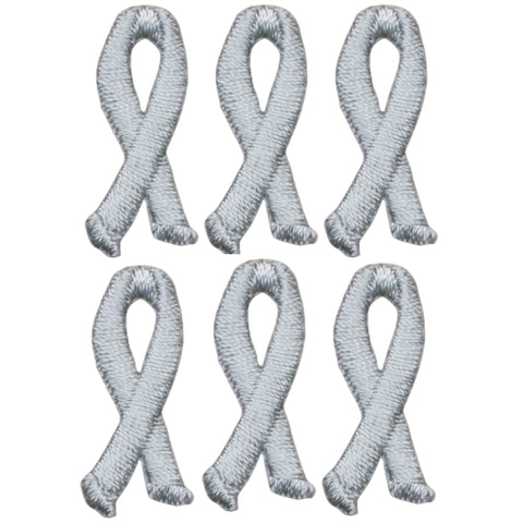 Mini Gray Ribbon Applique Patch - Cancer Awareness 1" (6-Pack, Iron on) - Patch Parlor