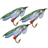 three colorful Fly Fishing Lure Applique Patches 