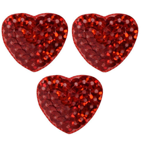 Mini Heart Applique Patch - Red, Sequin, Love Badge 1-1/8" (3-Pack, Iron on) - Patch Parlor