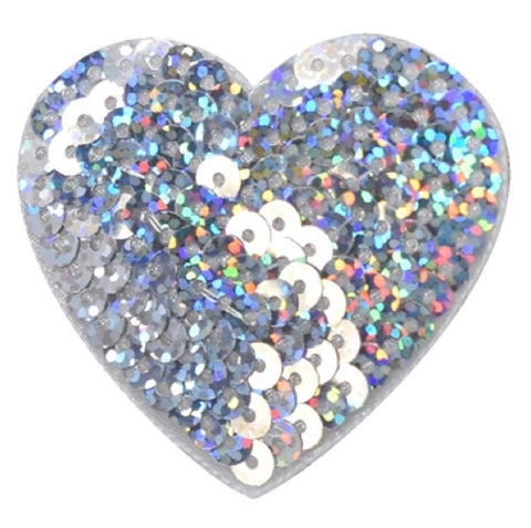 Heart Applique Patch - Silver Sequins, Love Badge 2-1/8" (Iron on) - Patch Parlor
