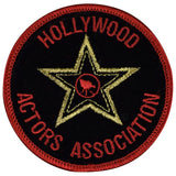 A collectible patch from Hollywood Actors Association featuring a stylized Hollywood logo with red, black, and gold colors.