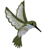 Hummingbird Applique Patch - Green, White, Bird Badge 2-3/8" (Iron on) - Patch Parlor