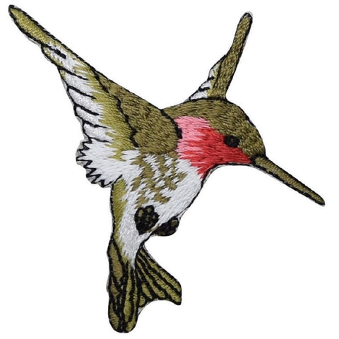 Hummingbird Applique Patch - Green, Red, Bird Badge 2.5" (Iron on) - Patch Parlor