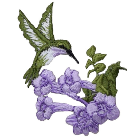 Hummingbird Applique Patch - Purple Flowers, Bird Badge 2.5" (Iron on) - Patch Parlor