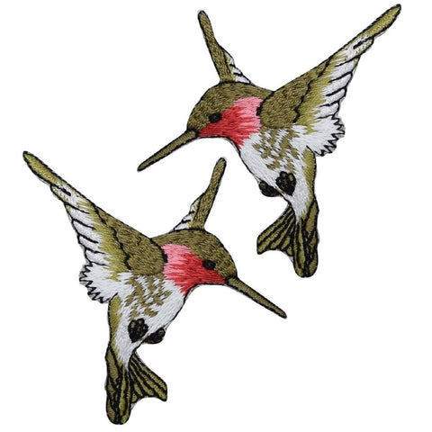 Hummingbird Applique Patch - Green/Red/Pink Bird Badge 2.5" (2-Pack, Iron on) - Patch Parlor
