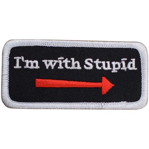 I'm With Stupid Name Tag Patch - Novelty Badge 3.25" (Iron On) - Patch Parlor