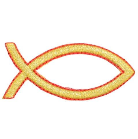 Ichthus Applique Patch - Metallic Gold, Jesus, Christian Badge 2.5" (Iron on) - Patch Parlor