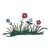 Dragonfly Applique Patch - Flowers, Tall Grass, Insect Badge 4.25" (Iron on) - Patch Parlor