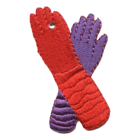 Red and Purple Gloves Applique Patch - Rhinestone 2-1/8" (Clearance, Iron on) - Patch Parlor
