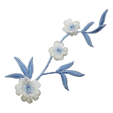 Flower Applique Patch - Blue Stem, White Bloom Badge 4-1/8" (Iron on) - Patch Parlor