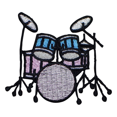 Drum Set Applique Patch - Blue, Pink, Music Instrument Badge 2.5" (Iron on) - Patch Parlor