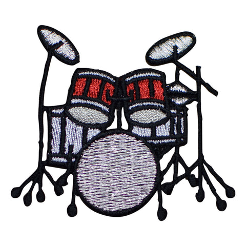Drum Set Applique Patch - Red, White, Music Instrument Badge 2.5" (Iron on) - Patch Parlor
