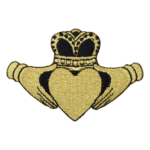 Claddagh Applique Patch - Metallic Gold, Heart, Love, Irish Badge 3" (Iron on) - Patch Parlor