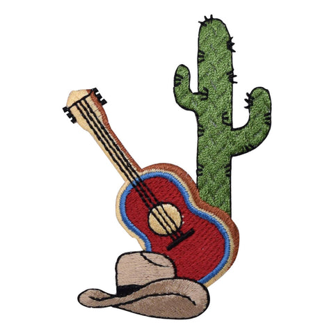 Cactus Applique Patch - Guitar, Cowboy Hat, Western Badge 3.25" (Iron on) - Patch Parlor