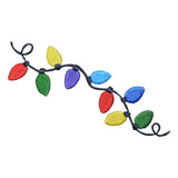 A colorful Christmas lights applique patch with red, green, blue, and yellow lights on a black thread-like stem, designed to be ironed onto fabric.