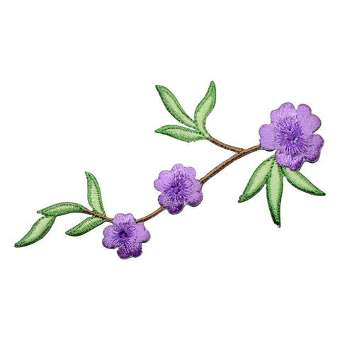 Flower Applique Patch - Purple Blooms, Vine Badge 4" (Iron on) - Patch Parlor