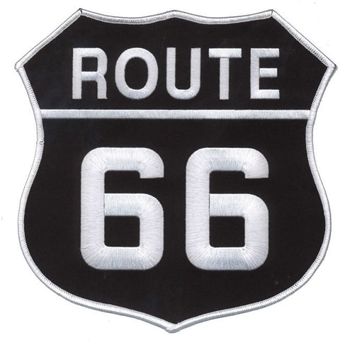 Extra Large Route 66 Patch - White on Black, For Jackets 8" (Iron on or Sew on) - Patch Parlor