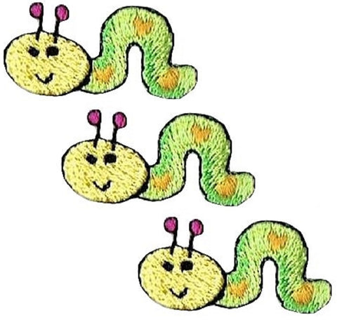 Inchworm Applique Patch - Worm, Insect, Critter Badge 1-1/8" (3-Pack, Iron on) - Patch Parlor